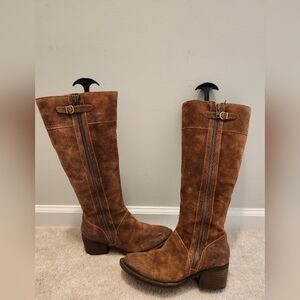 Born Women's Brown Suede Knee-High Zip Boots